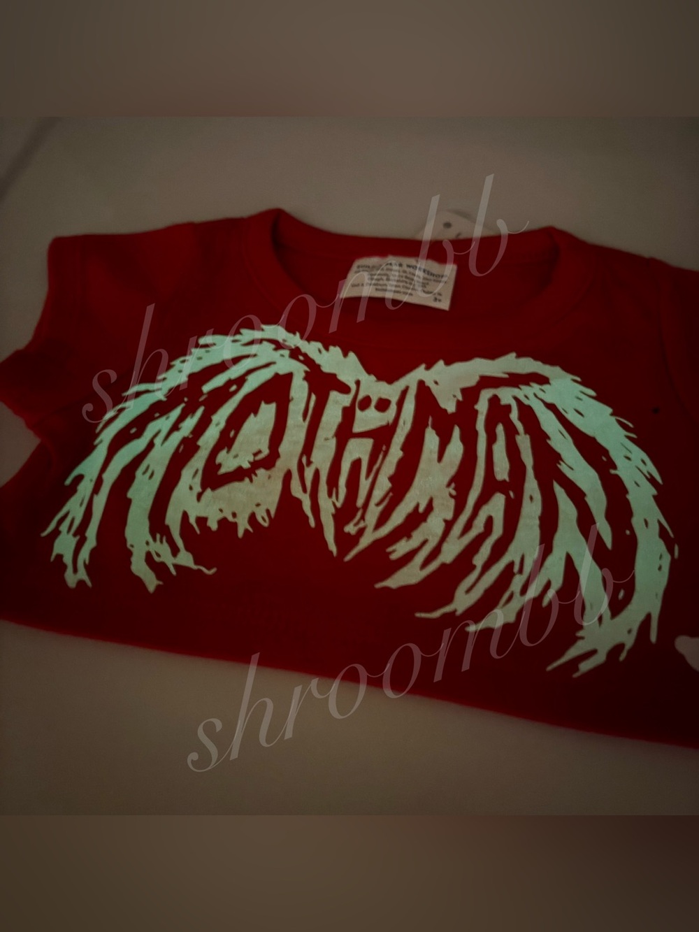 NEW Custom Mothman Red Shirt White Glowing Letters Build a Bear Emo Goth Metal